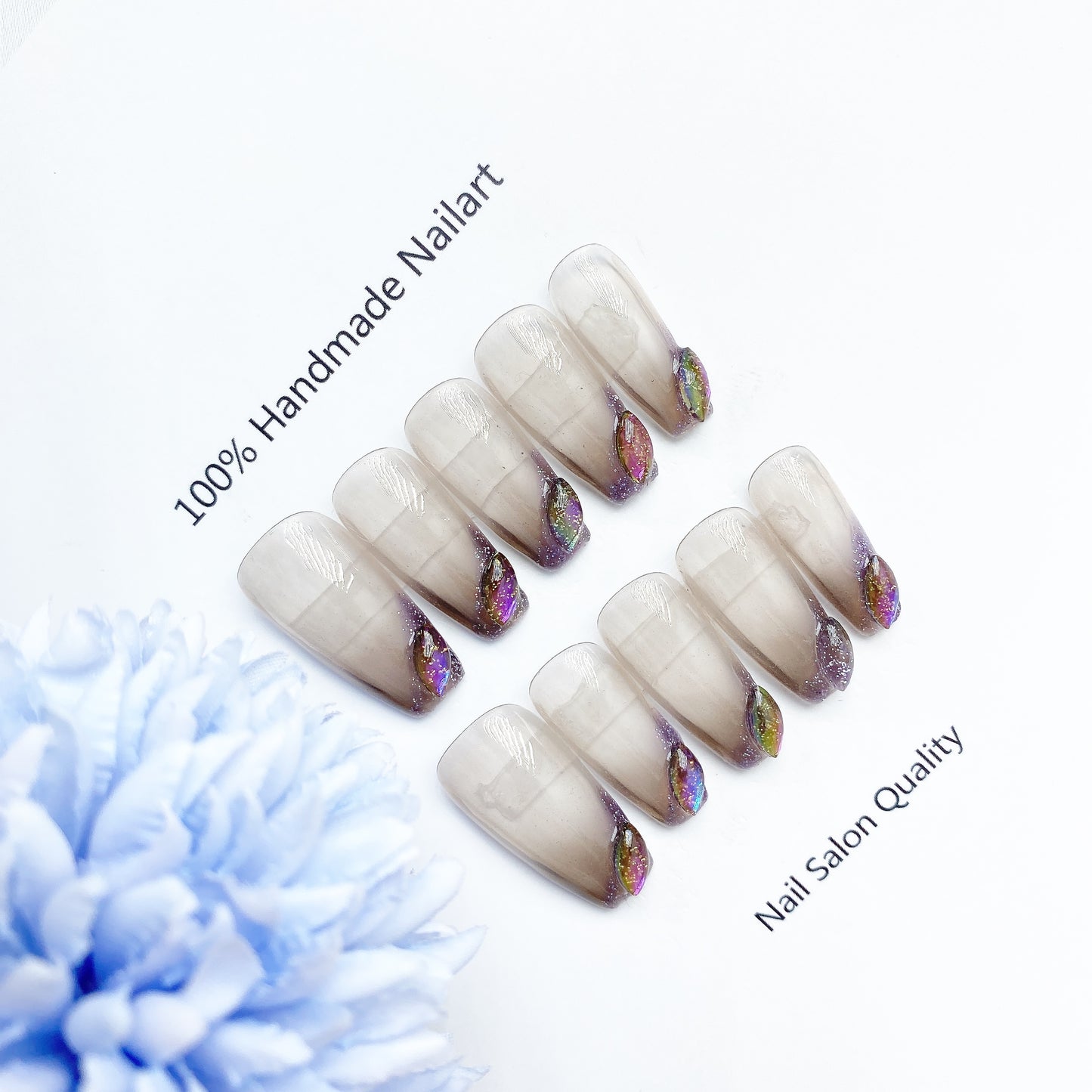 Handmade Nails Press on Nails DIY Nail Art for Woman Girl Nail Design Long Coffin Smoky 2023