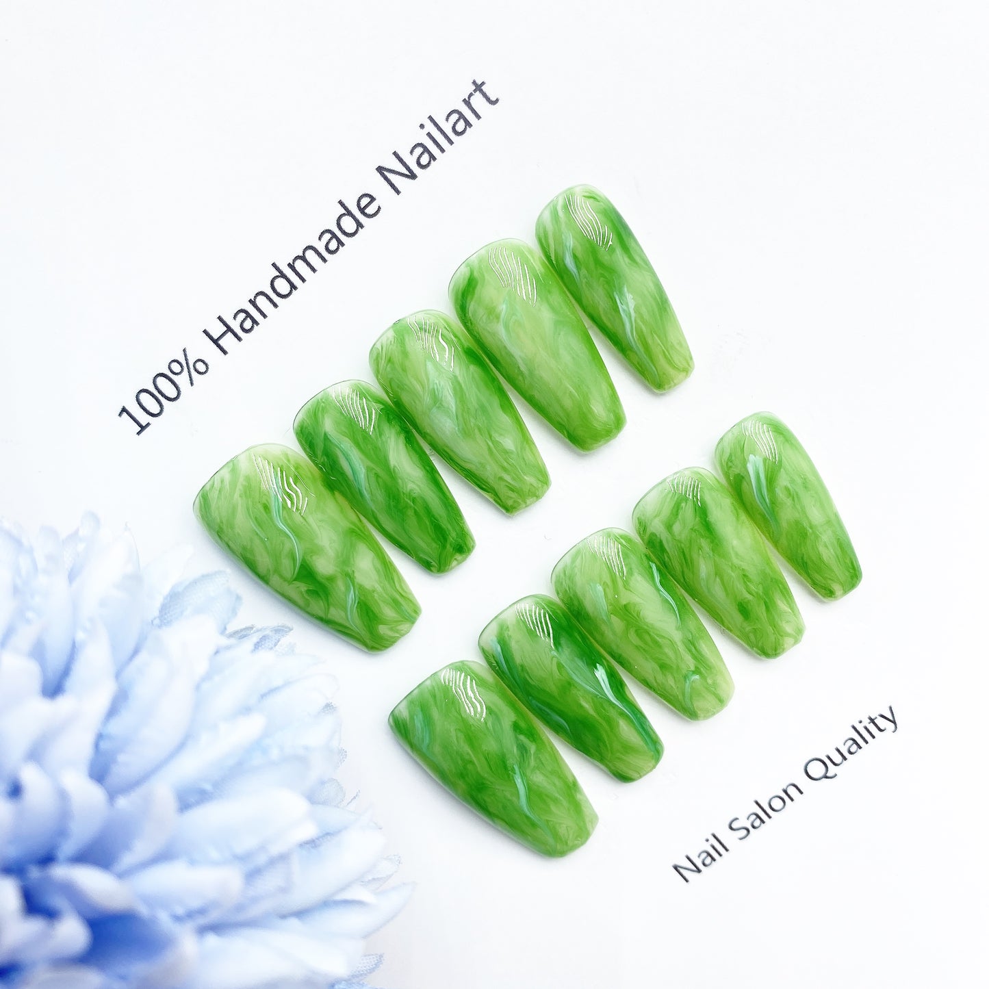 Handmade Nails Press on Nails DIY Nail Art for Woman Girl Nail Design Long Coffin Green 2023