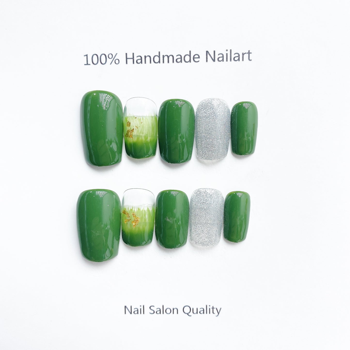 Handmade Nails Press on Nails DIY Nail Art for Woman Girl Nail Design Long Coffin Green 2023