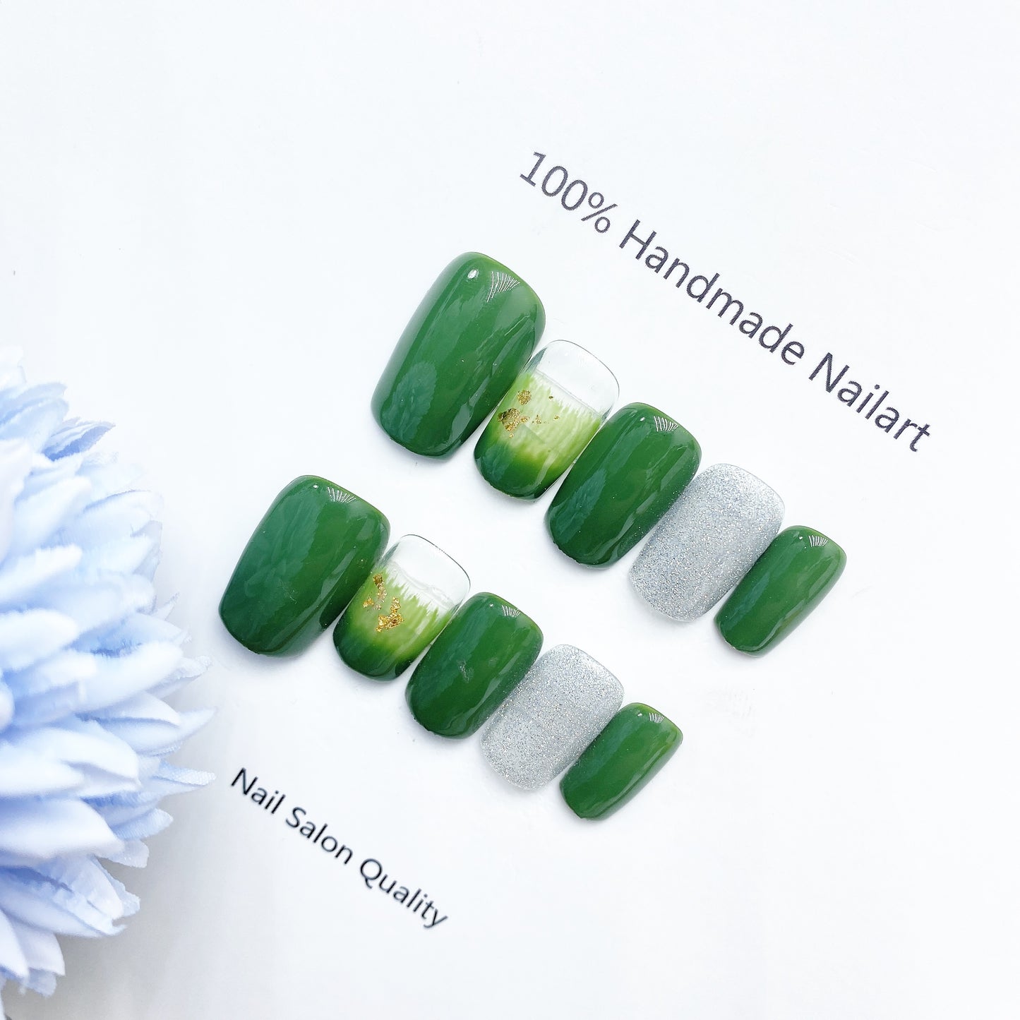 Handmade Nails Press on Nails DIY Nail Art for Woman Girl Nail Design Long Coffin Green 2023