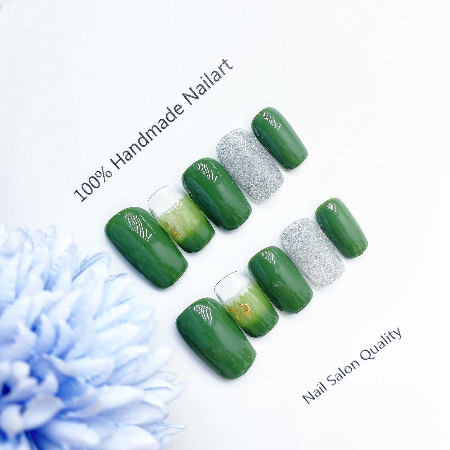 Handmade Nails Press on Nails DIY Nail Art for Woman Girl Nail Design Long Coffin Green 2023