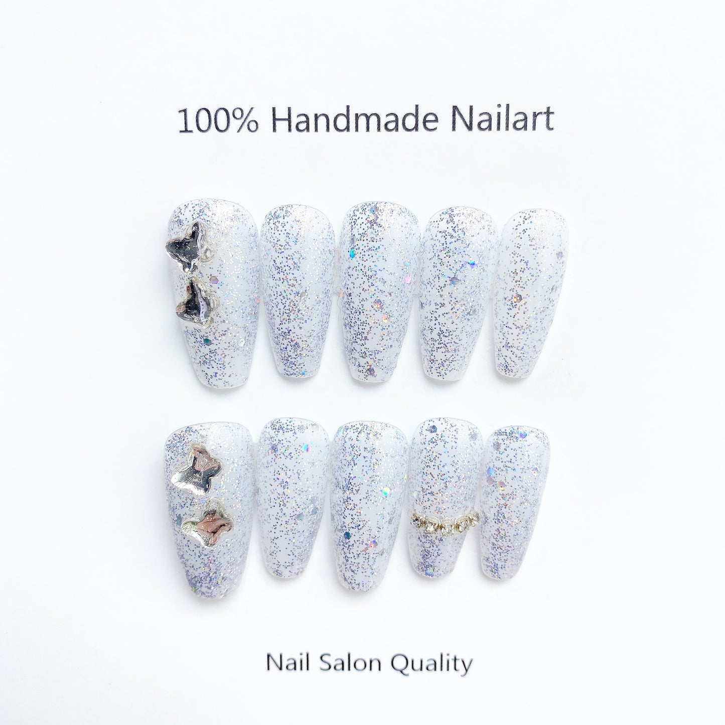 Handmade Nails Press on Nails DIY Nail Art for Woman Girl Nail Design Long Coffin Glitter 2023