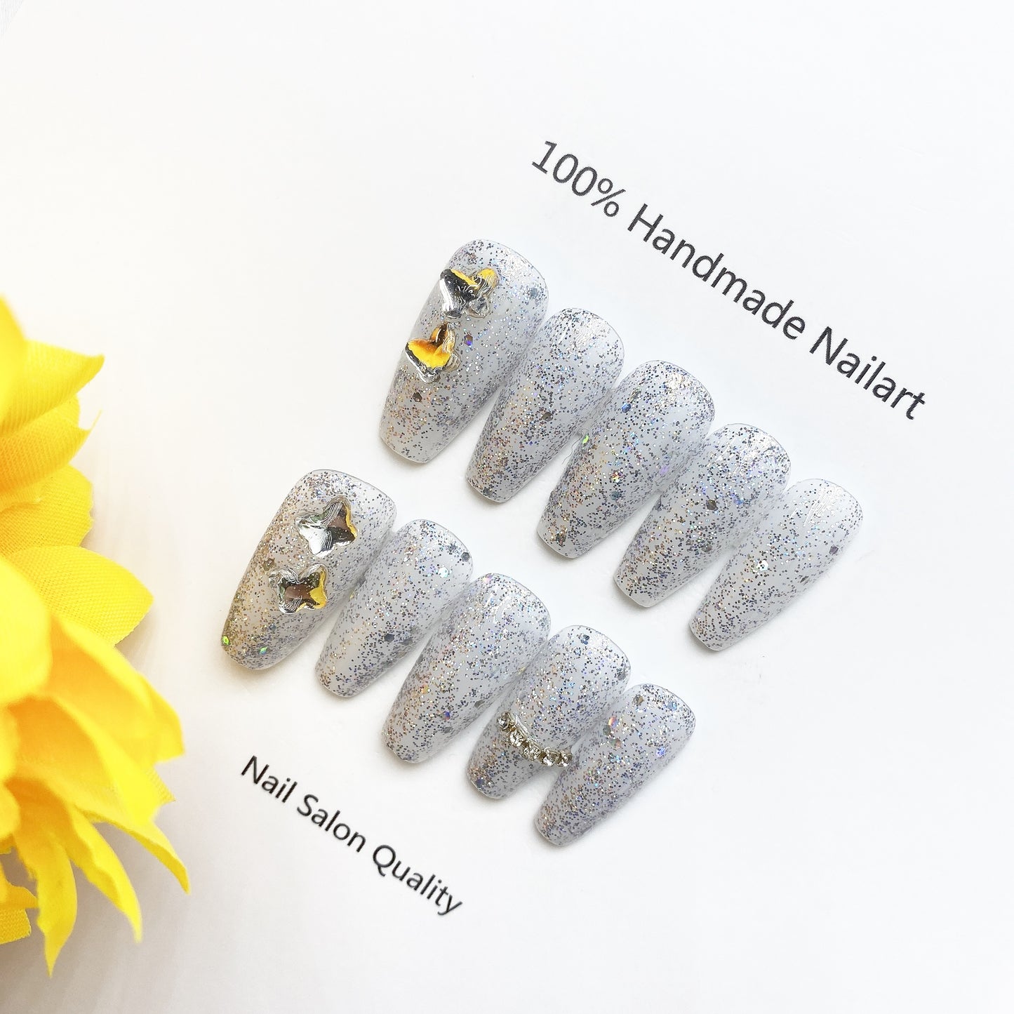 Handmade Nails Press on Nails DIY Nail Art for Woman Girl Nail Design Long Coffin Glitter 2023