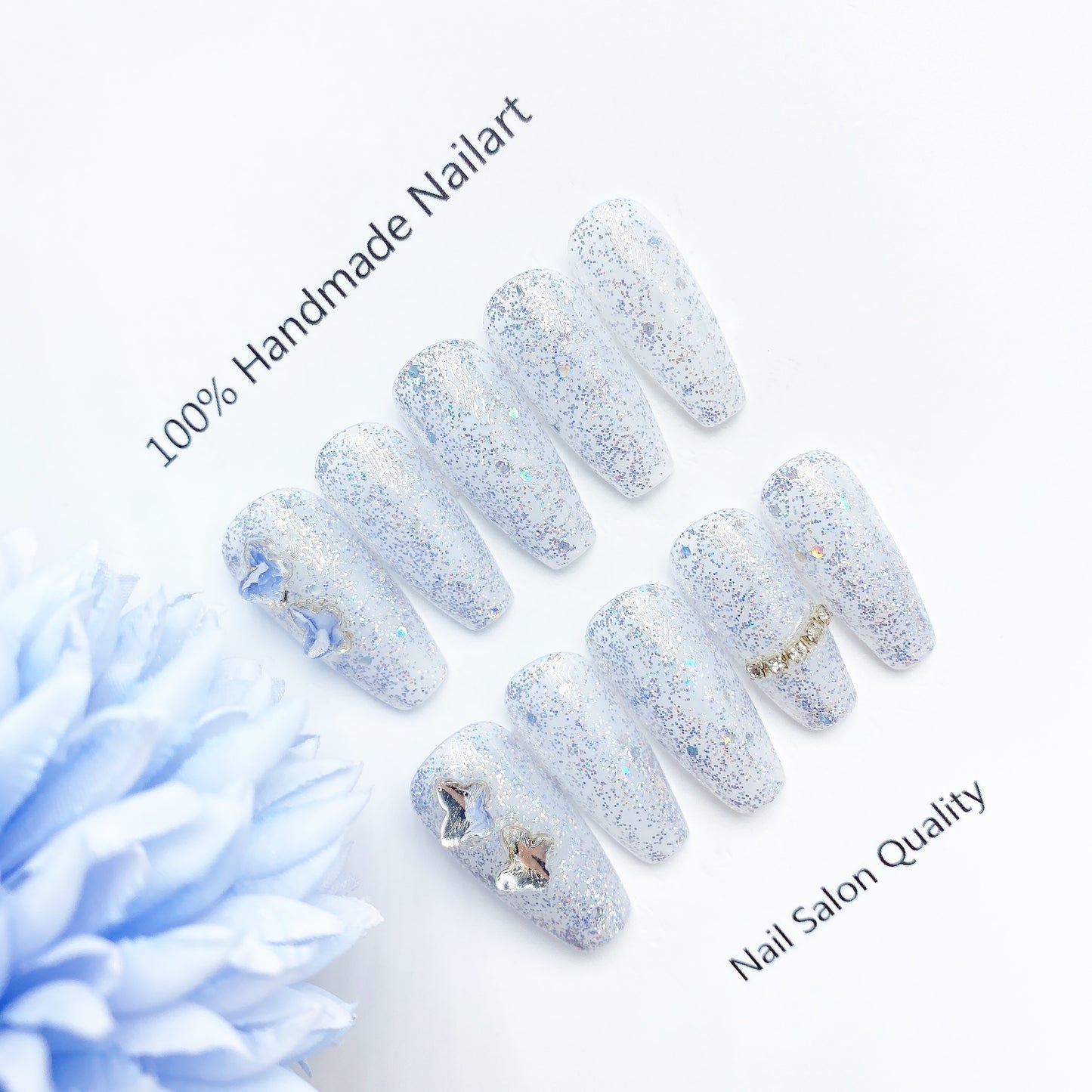 Handmade Nails Press on Nails DIY Nail Art for Woman Girl Nail Design Long Coffin Glitter 2023