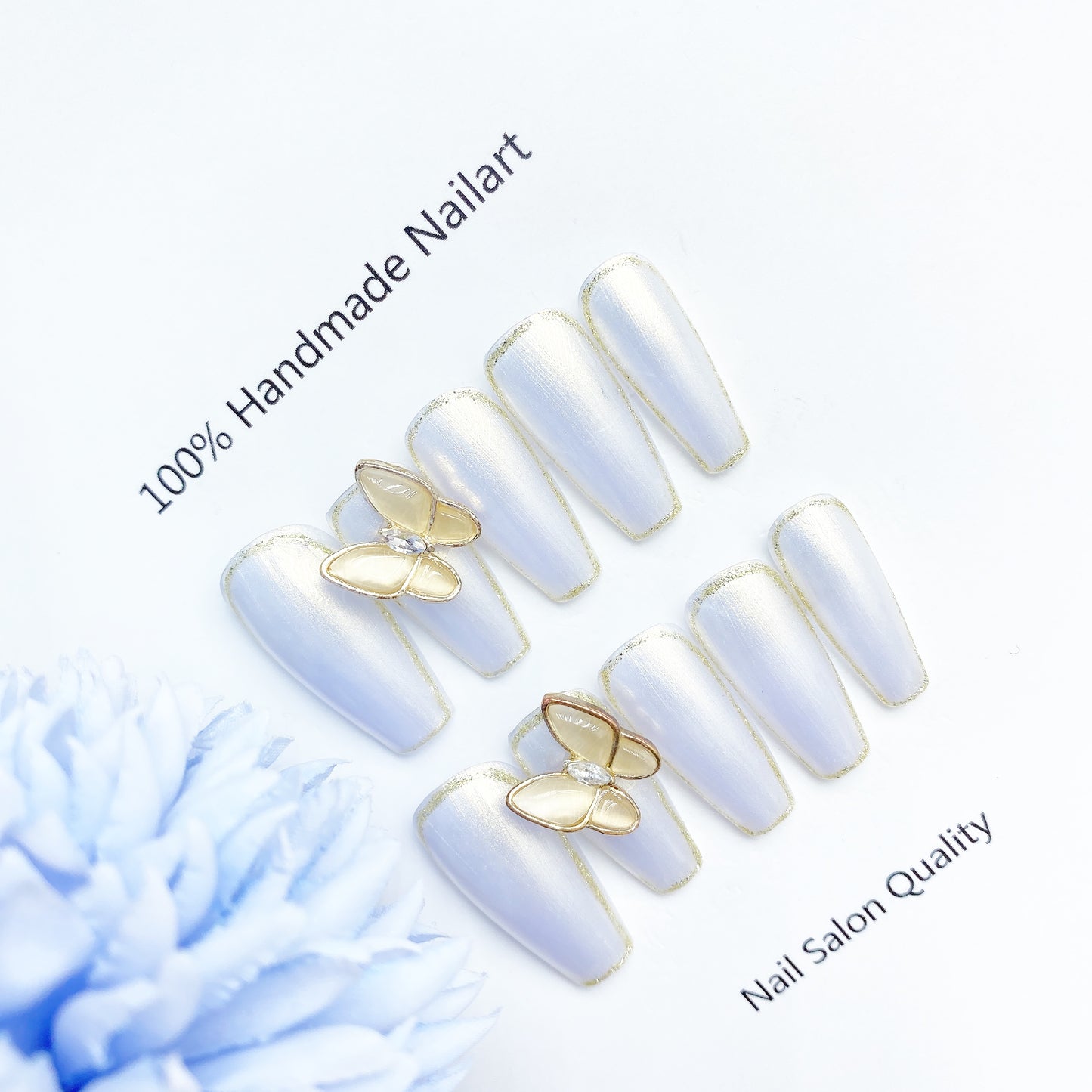 Handmade Nails Press on Nails DIY Nail Art for Woman Girl Nail Design Long Coffin White 2023