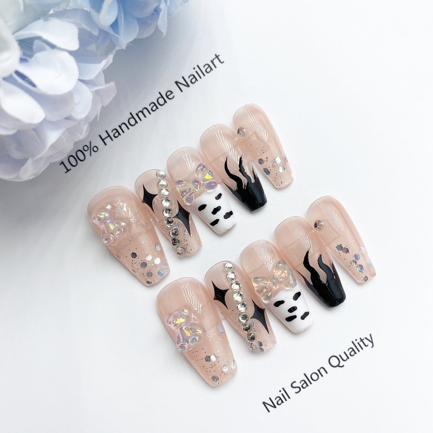 Handmade Nails Press on Nails DIY Nail Art for Woman Girl Nail Design Long Coffin 2023