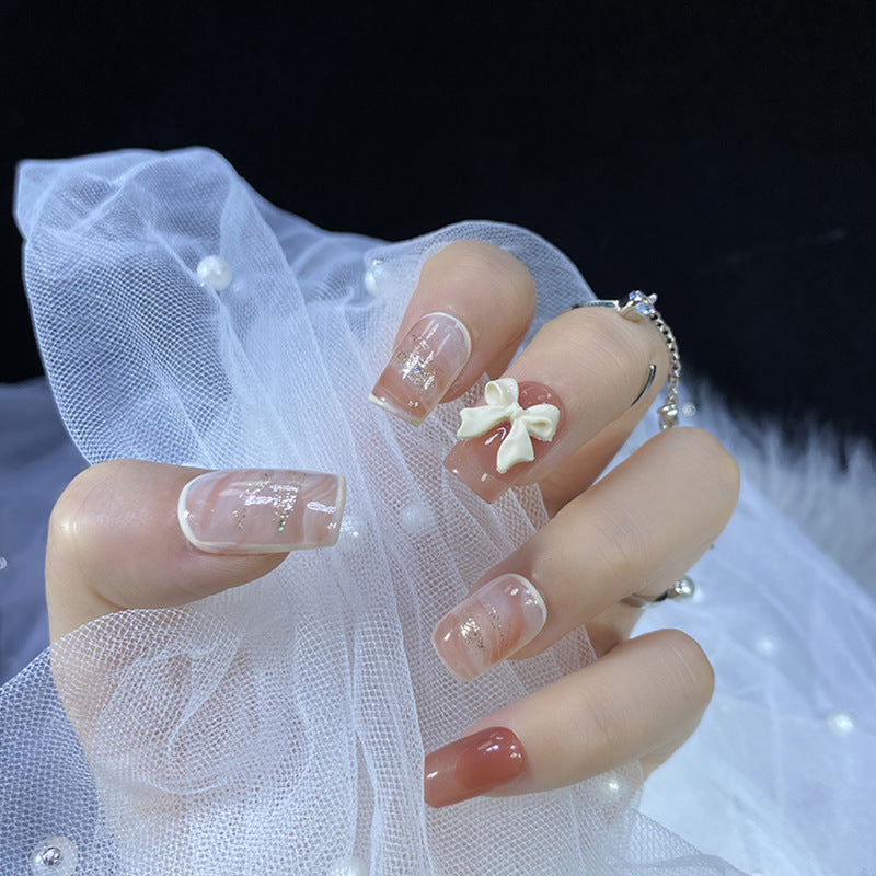 Designer: HuaHua.Handmade nails Press on Nails DIY Nail Art for woman girl Long Square pink
