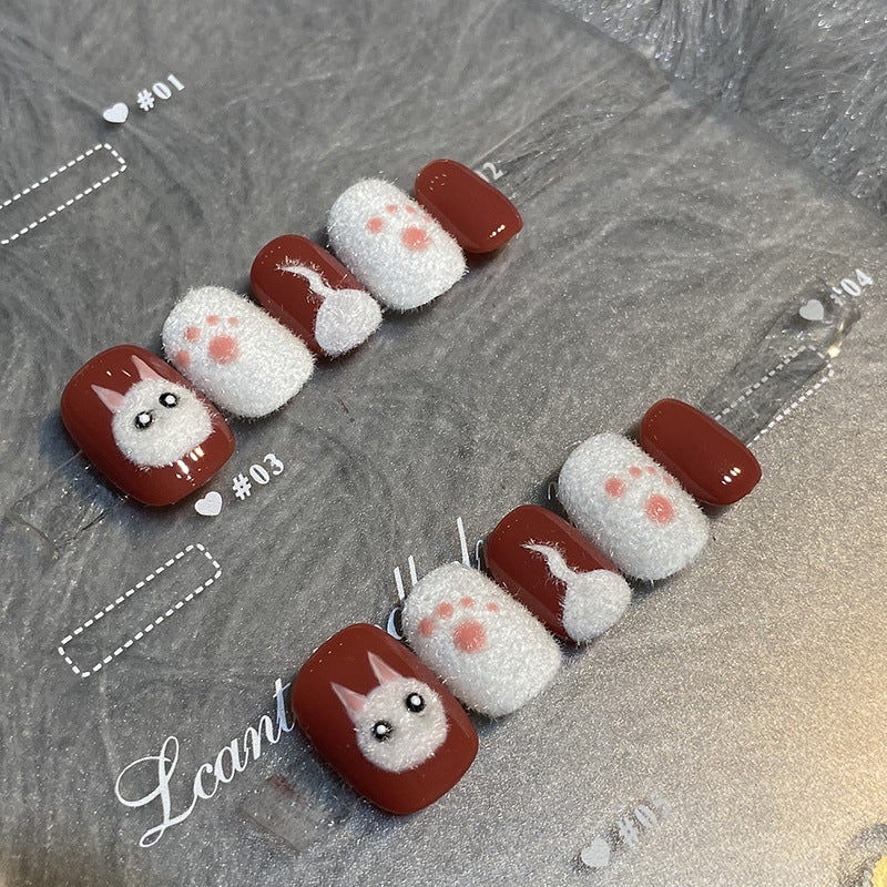 Designer: HuaHua.Handmade nails Press on Nails DIY Nail Art for woman girl Short Square Cartoon red