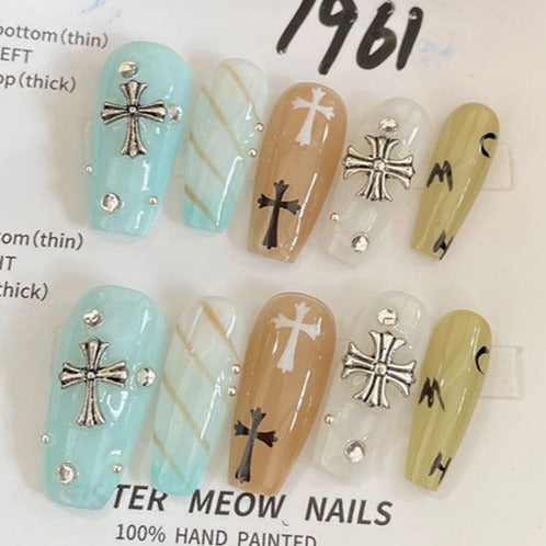 Designer: MeowMeow.Handmade Nail Designs Press on Nails DIY Nail Art for woman girl Long Coffin colorful