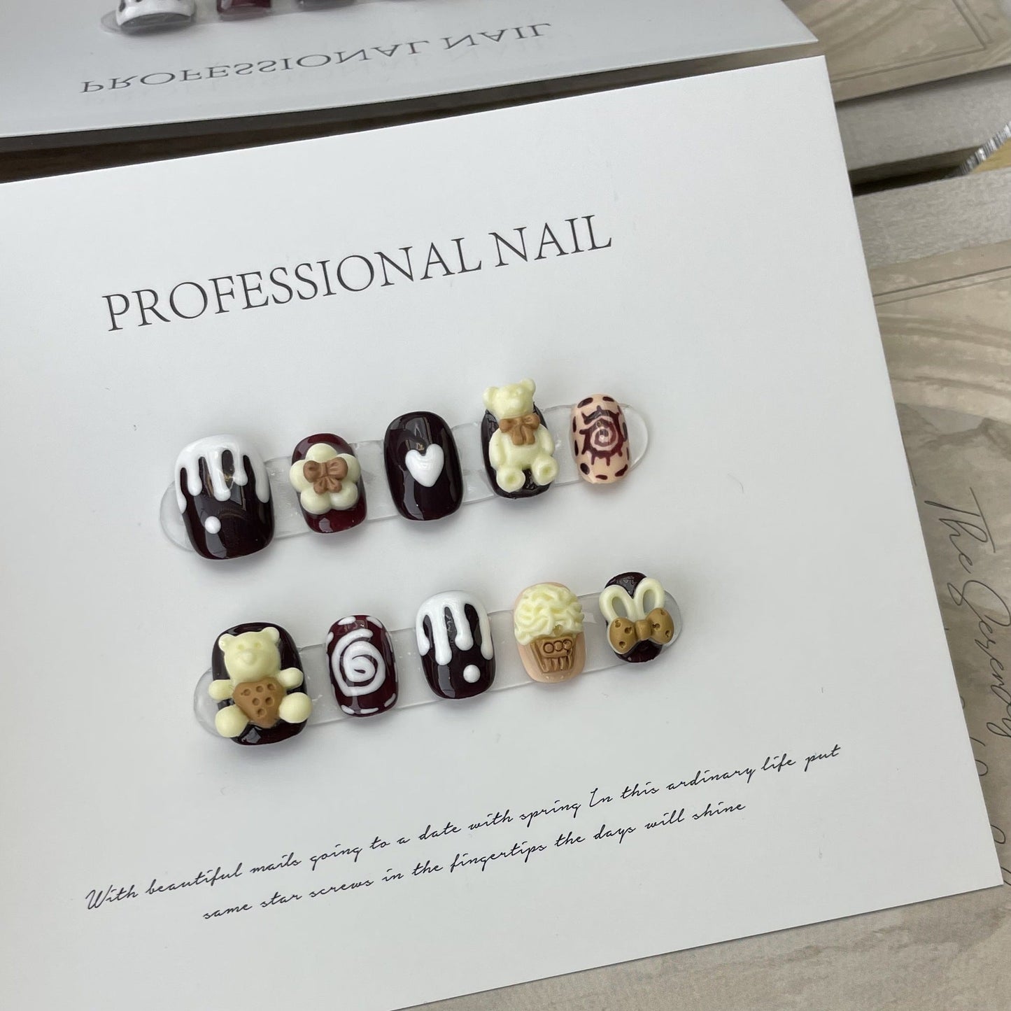 Designer: ManMan Handmade nails Press on Nails DIY Nail Art for woman girl Short Square brown Cartoon