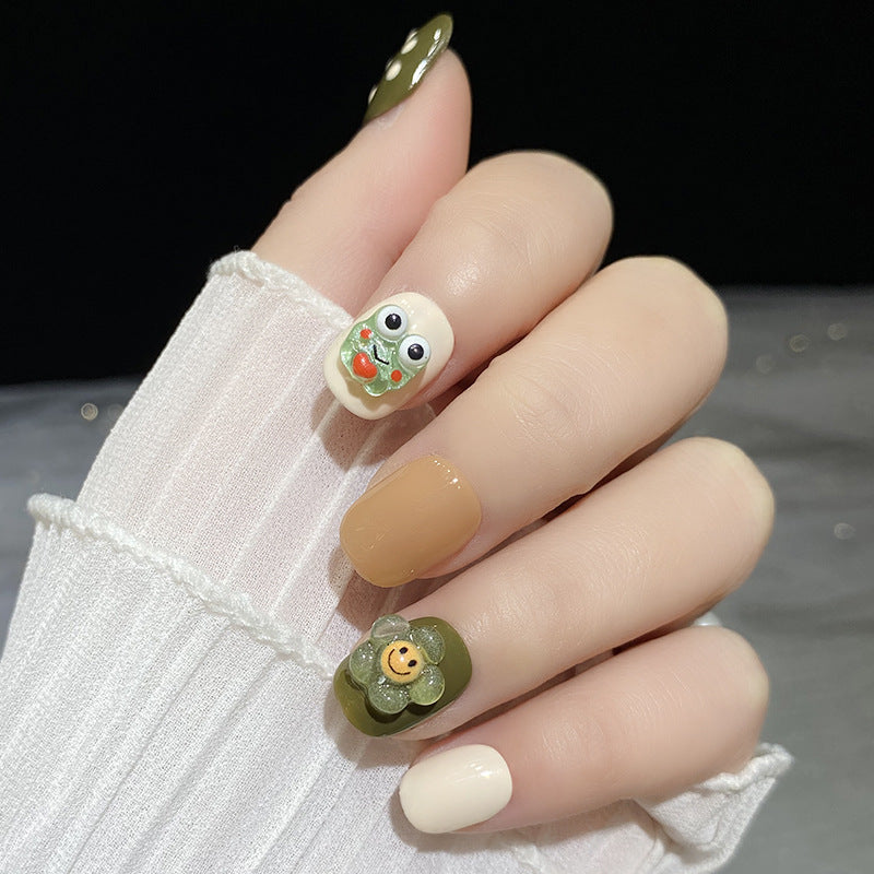 Designer: HuaHua.Handmade nails Press on Nails DIY Nail Art for woman girl Short Square Cartoon