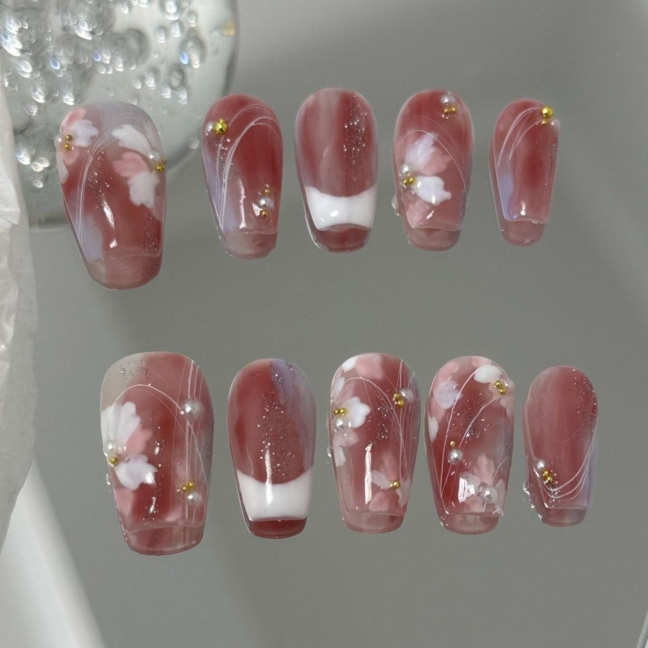 Designer: MaoMao.24178 Handmade Nail Designs Press on Nails DIY Nail Art for woman girl Long Coffin pink