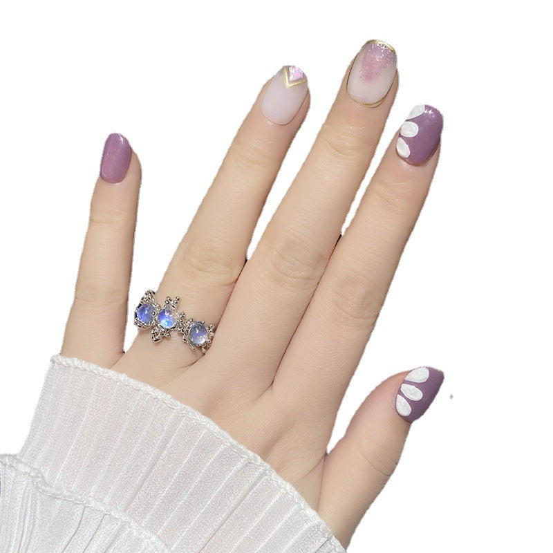 Designer: HuaHua.Handmade nails Press on Nails DIY Nail Art for woman girl Short Square purple