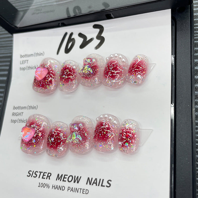 Designer: MeowMeow.Handmade Nail Designs Press on Nails DIY Nail Art for woman girl Short Square red
