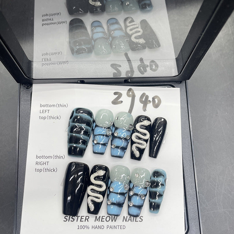 Designer: MeowMeow.Handmade Nail Designs Press on Nails DIY Nail Art for woman girl Long Coffin black