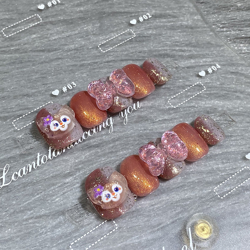 Designer: HuaHua.Handmade nails Press on Nails DIY Nail Art for woman girl Short Square pink