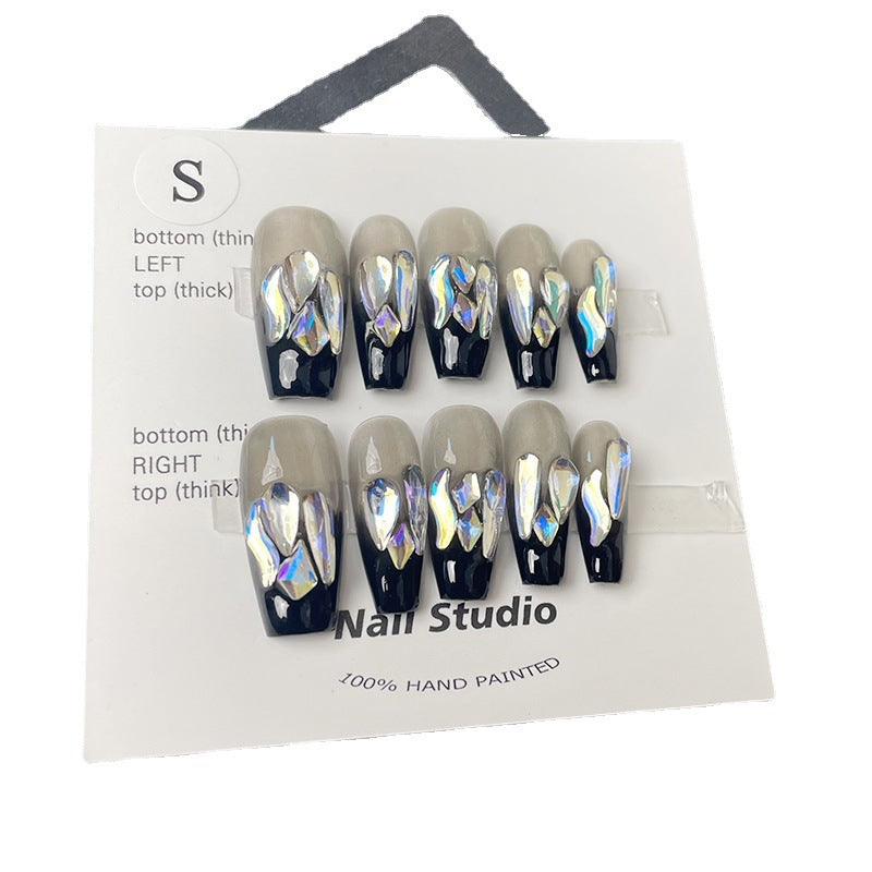 Designer: MeowMeow.Handmade Nail Designs Press on Nails DIY Nail Art for woman girl Long Coffin black