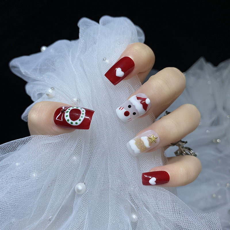 Designer: HuaHua.Handmade nails Press on Nails DIY Nail Art for woman girl Long Square red