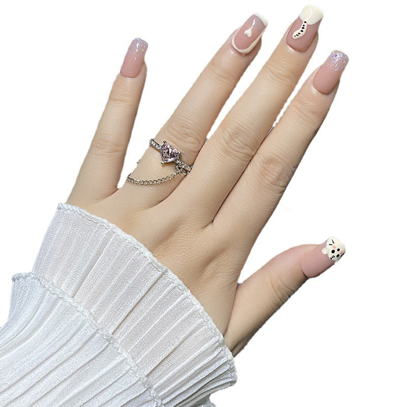 Designer: HuaHua.Handmade nails Press on Nails DIY Nail Art for woman girl Long Square pink