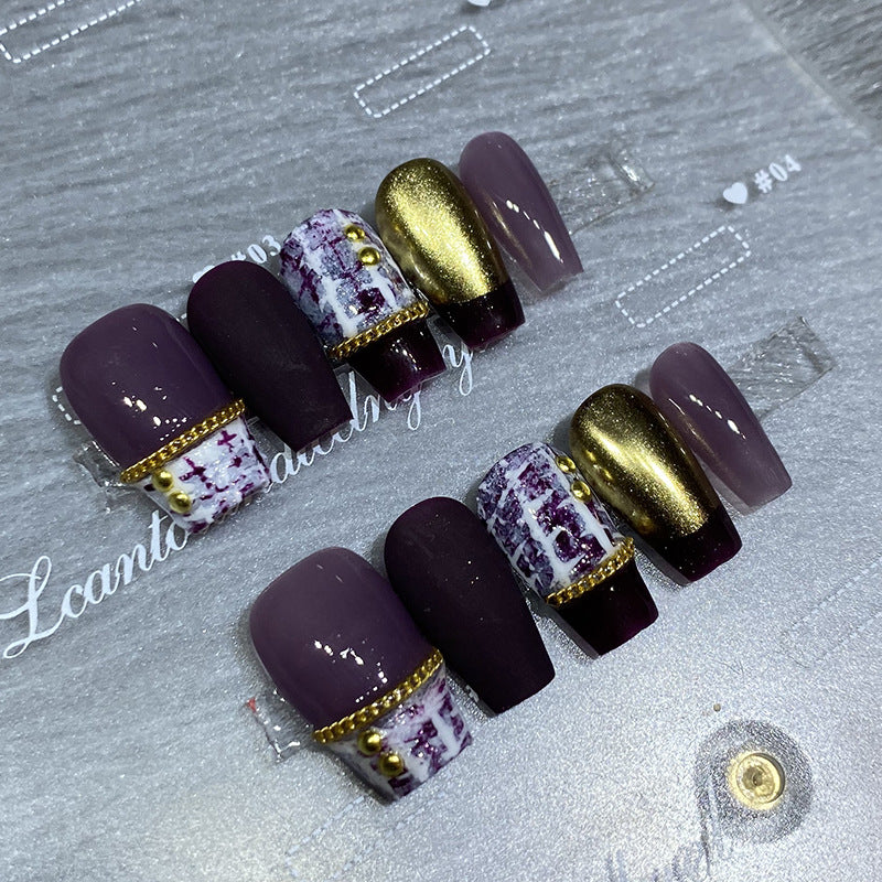 Designer: HuaHua.Handmade nails Press on Nails DIY Nail Art for woman girl Long Coffin purple