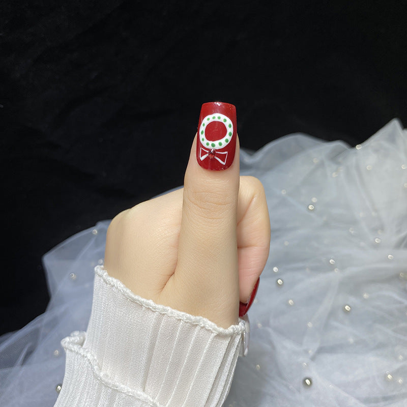 Designer: HuaHua.Handmade nails Press on Nails DIY Nail Art for woman girl Long Square red