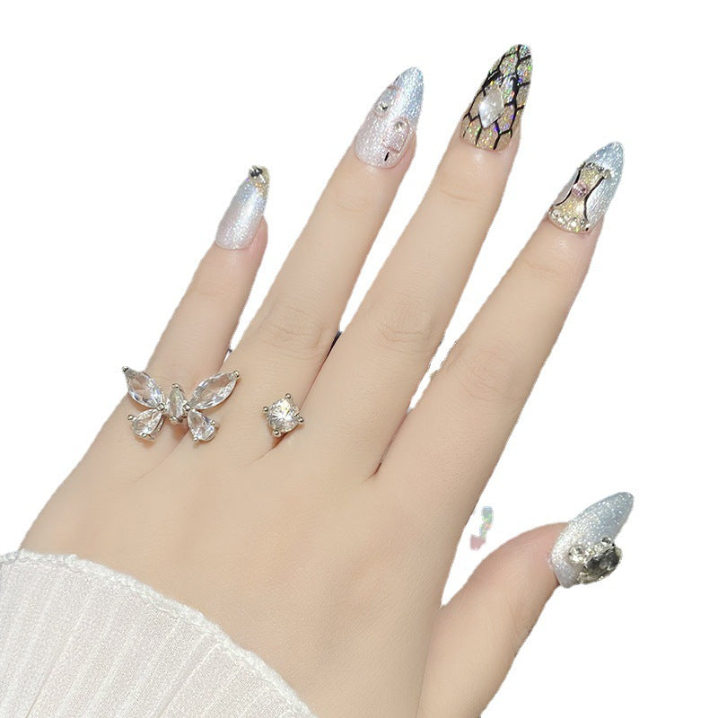 Designer: HuaHua.Handmade nails Press on Nails DIY Nail Art for woman girl Almond Long white