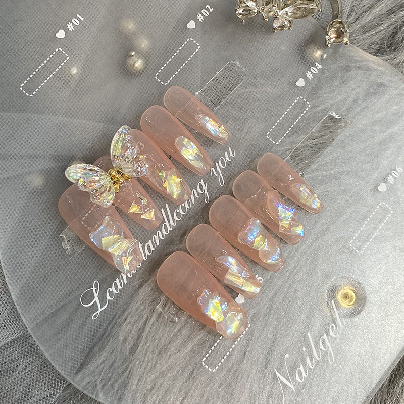 Designer: HuaHua.Handmade nails Press on Nails DIY Nail Art for woman girl Long Coffin pink