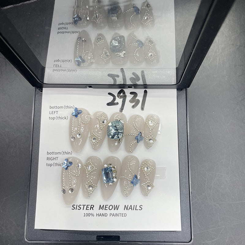 Designer: MeowMeow.Handmade Nail Designs Press on Nails DIY Nail Art for woman girl Almond Long