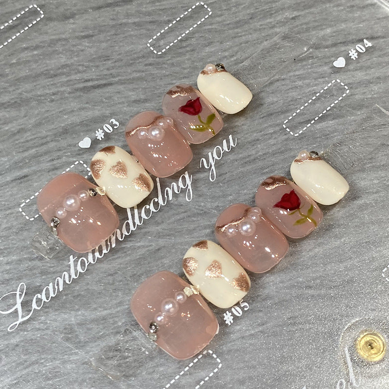 Designer: HuaHua.Handmade nails Press on Nails DIY Nail Art for woman girl Short Square pink