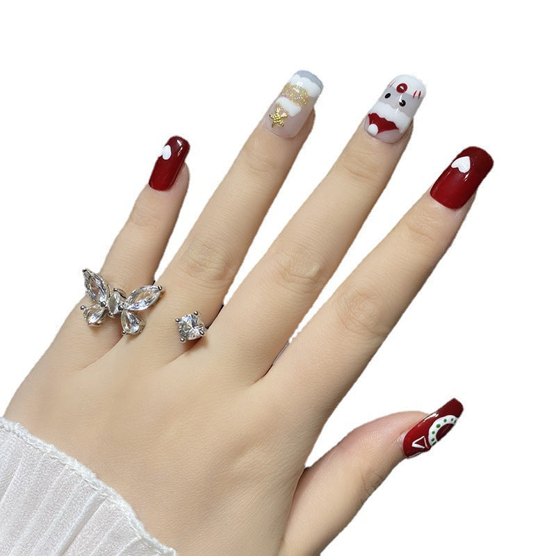Designer: HuaHua.Handmade nails Press on Nails DIY Nail Art for woman girl Long Square red