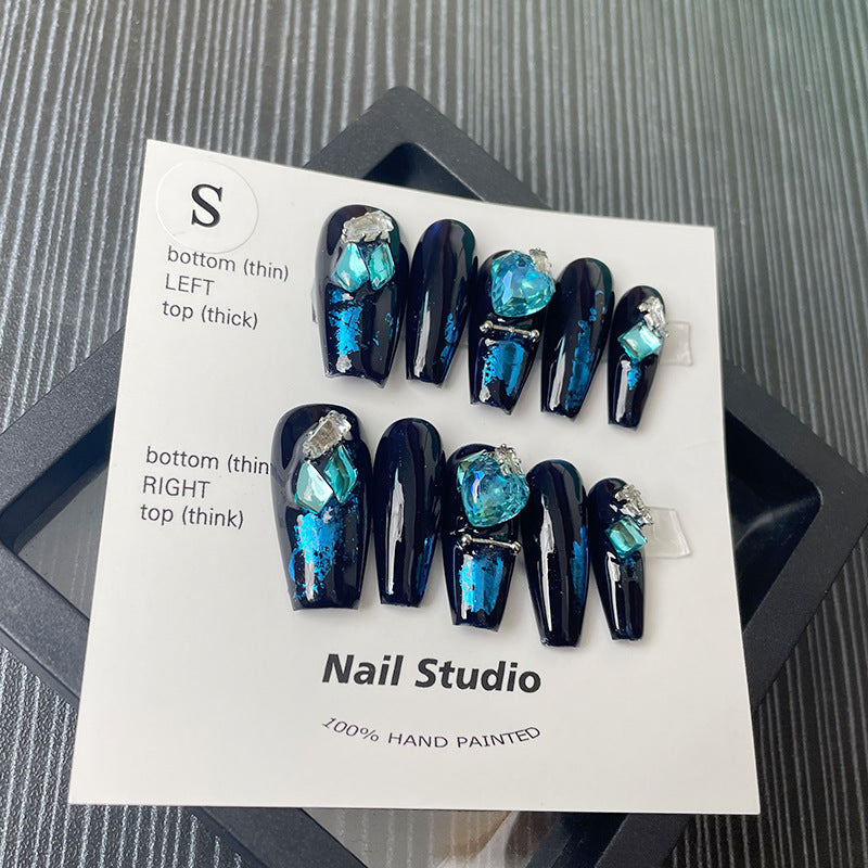 Designer: MeowMeow.Handmade Nail Designs Press on Nails DIY Nail Art for woman girl Long Coffin black