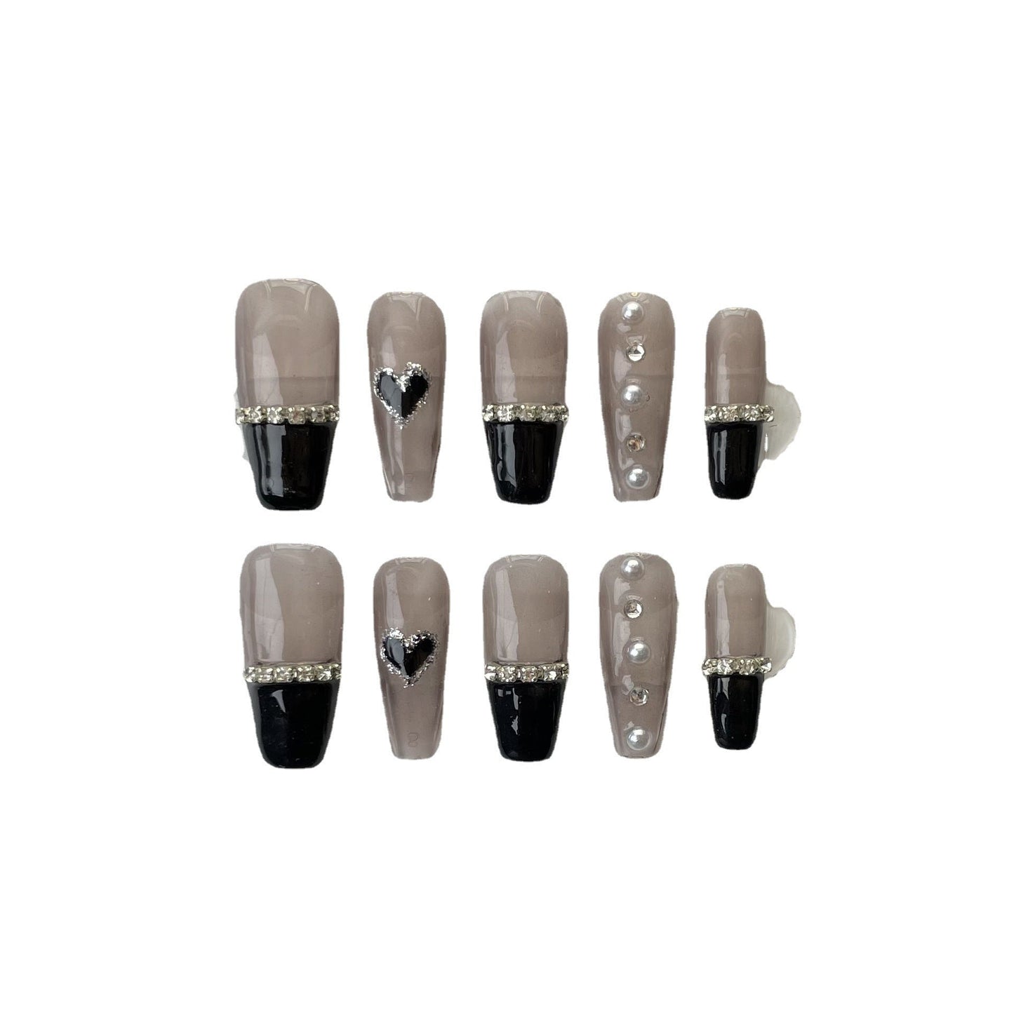 Designer: ManMan Handmade nails Press on Nails DIY Nail Art for woman girl Long Coffin gray