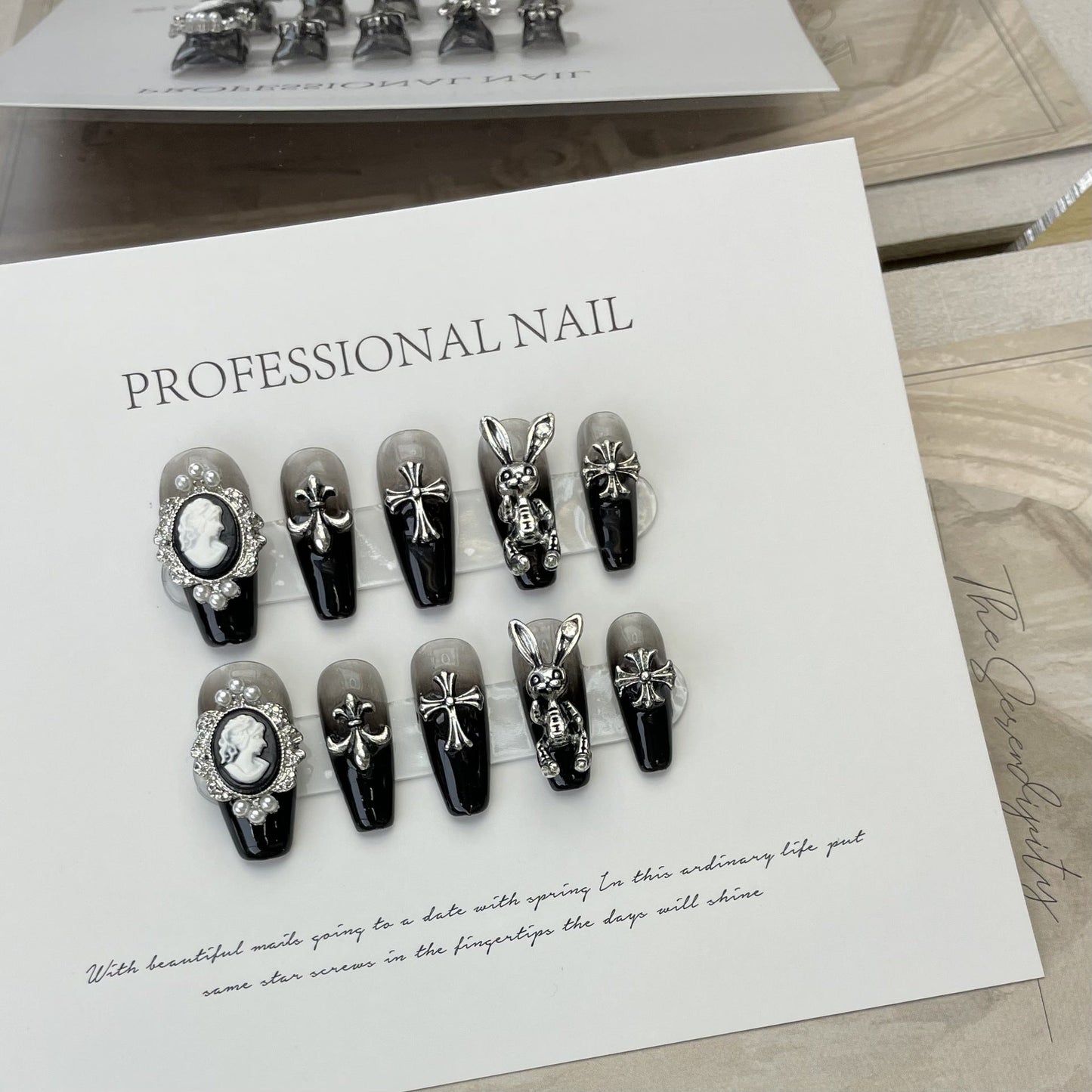 Designer: ManMan Handmade nails Press on Nails DIY Nail Art for woman girl Long Coffin black