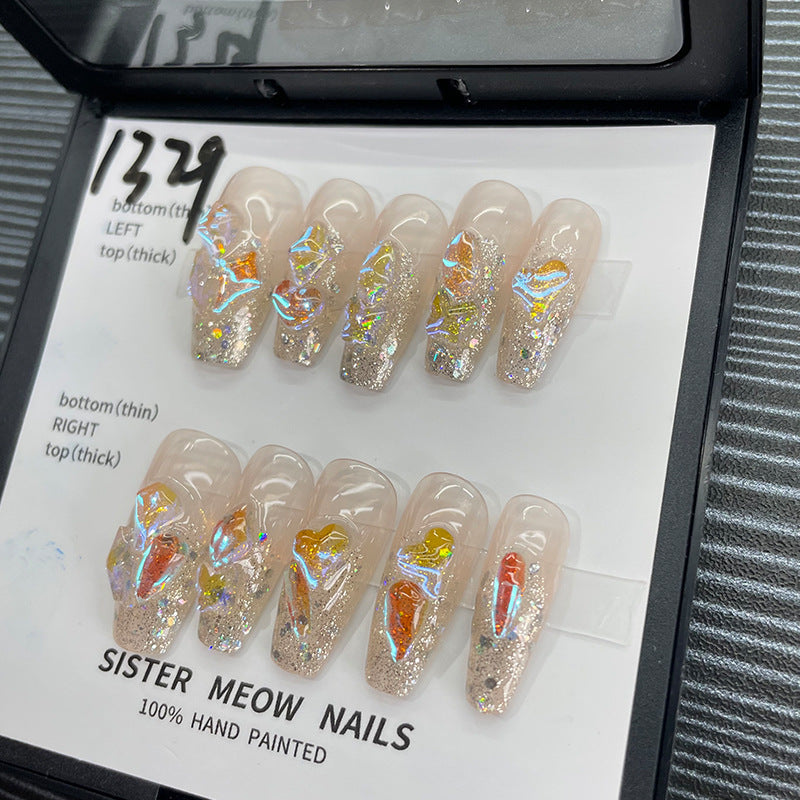 Designer: MeowMeow.Handmade Nail Designs Press on Nails DIY Nail Art for woman girl Long Coffin pink French