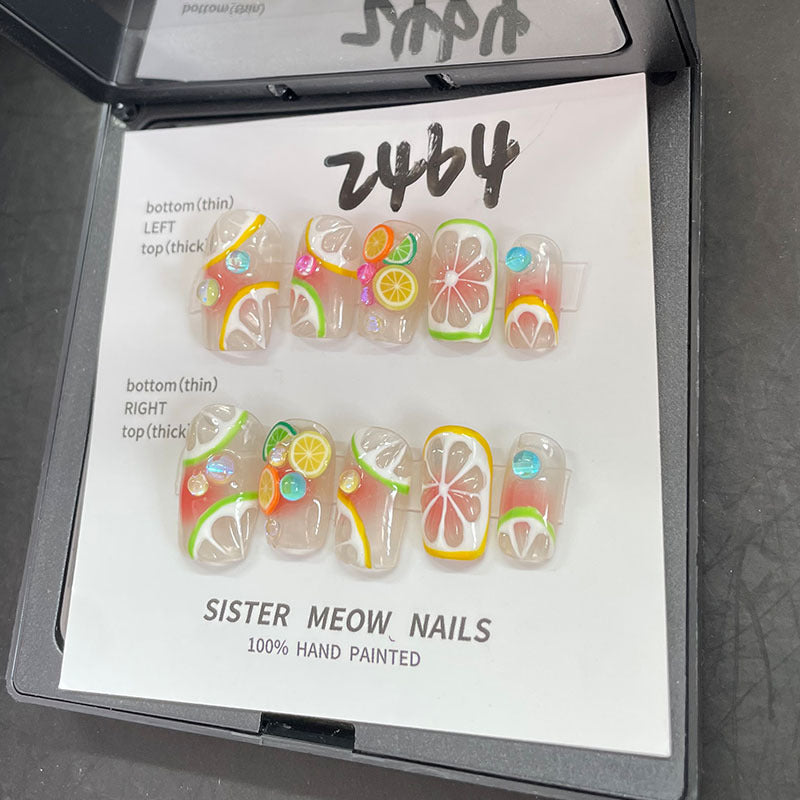 Designer: MeowMeow.Handmade Nail Designs Press on Nails DIY Nail Art for woman girl Short Square Cartoon