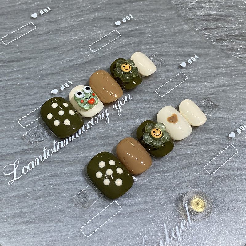 Designer: HuaHua.Handmade nails Press on Nails DIY Nail Art for woman girl Short Square Cartoon