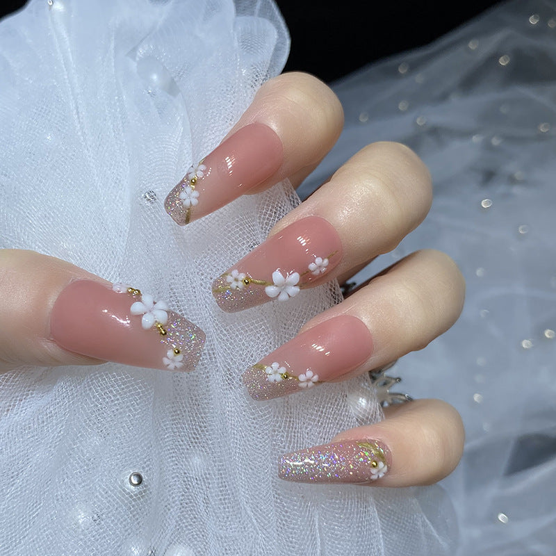 Designer: HuaHua.Handmade nails Press on Nails DIY Nail Art for woman girl Long Coffin pink