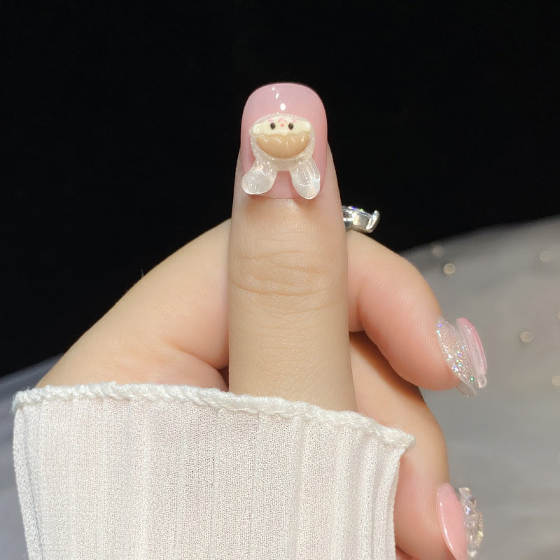 Designer: HuaHua.Handmade nails Press on Nails DIY Nail Art for woman girl Short Square pink