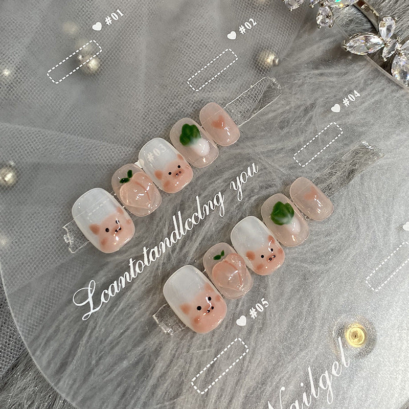 Designer: HuaHua.Handmade nails Press on Nails DIY Nail Art for woman girl Short Square pink