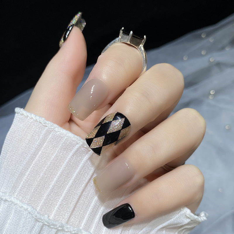 Designer: HuaHua.Handmade nails Press on Nails DIY Nail Art for woman girl Long Square pink black