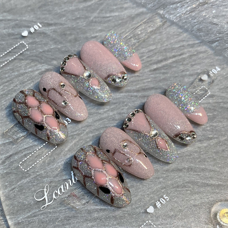 Designer: HuaHua.Handmade nails Press on Nails DIY Nail Art for woman girl Almond Long pink