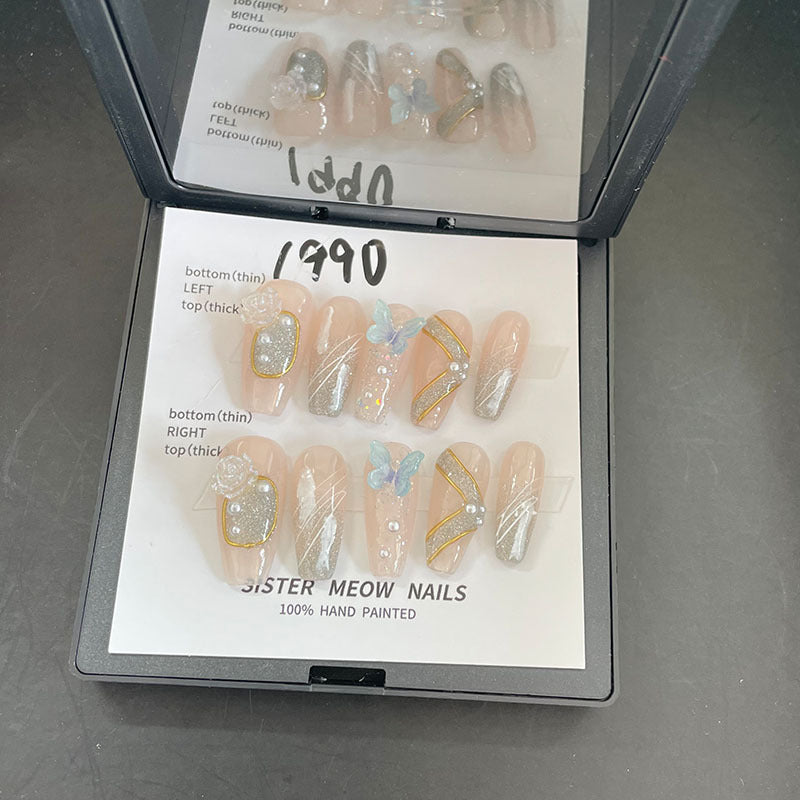 Designer: MeowMeow.Handmade Nail Designs Press on Nails DIY Nail Art for woman girl Long Coffin pink