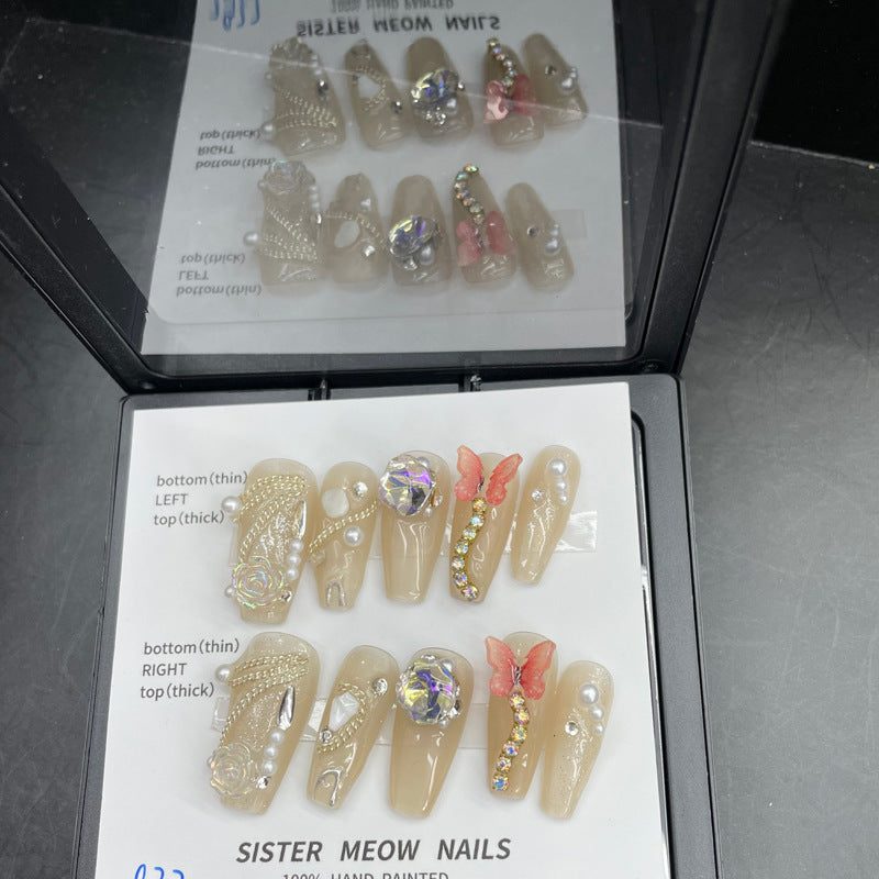 Designer: MeowMeow.Handmade Nail Designs Press on Nails DIY Nail Art for woman girl Long Coffin brown