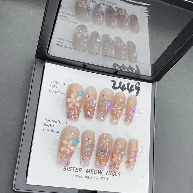 Designer: MeowMeow.Handmade Nail Designs Press on Nails DIY Nail Art for woman girl Long Coffin pink
