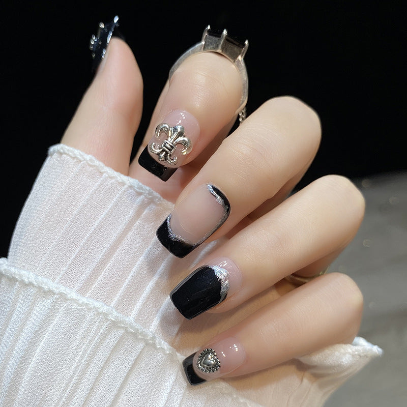 Designer: HuaHua.Handmade nails Press on Nails DIY Nail Art for woman girl Long Square pink black