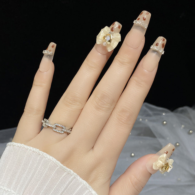 Designer: HuaHua.Handmade nails Press on Nails DIY Nail Art for woman girl Long Coffin pink