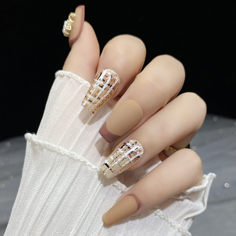 Designer: HuaHua.Handmade nails Press on Nails DIY Nail Art for woman girl Long Coffin brown