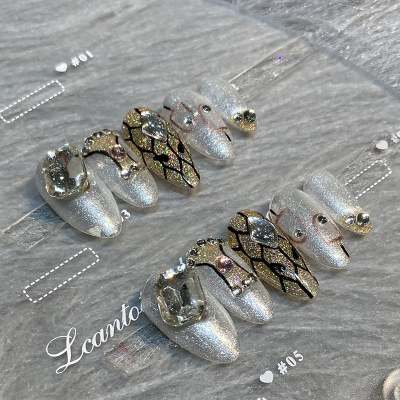 Designer: HuaHua.Handmade nails Press on Nails DIY Nail Art for woman girl Almond Long white