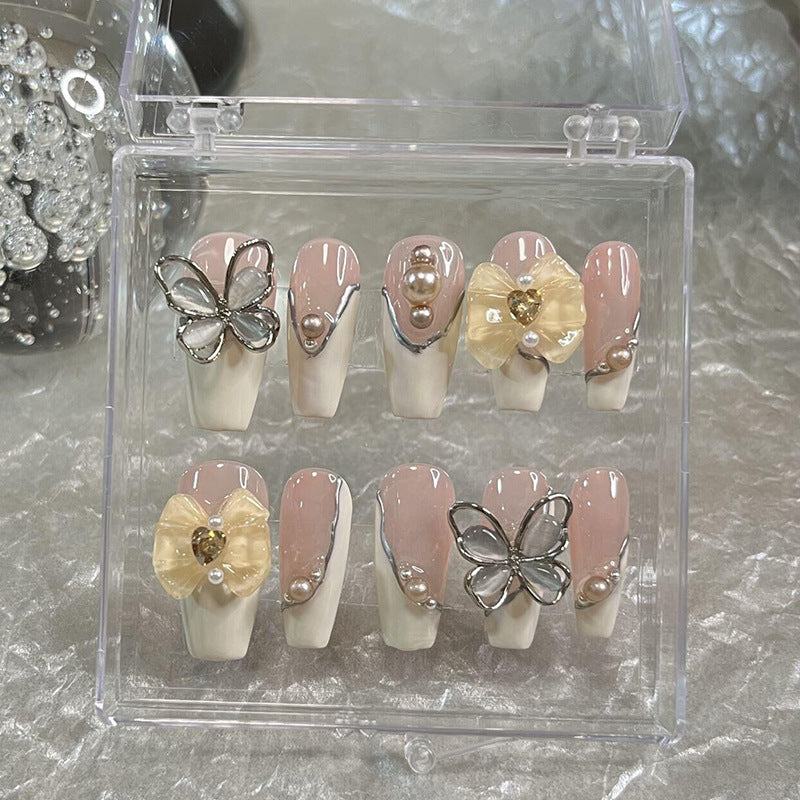 Designer: MeowMeow.Handmade Nail Designs Press on Nails DIY Nail Art for woman girl Long Coffin pink