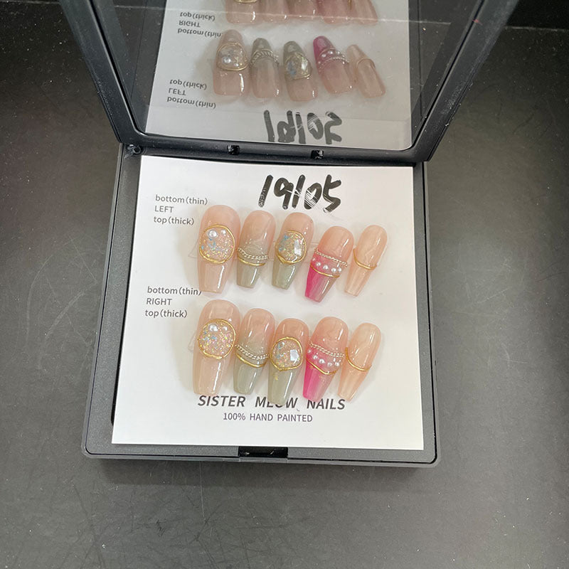 Designer: MeowMeow.Handmade Nail Designs Press on Nails DIY Nail Art for woman girl Long Coffin pink